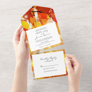 Fall Autumn Leafs All in One Wedding Invitation