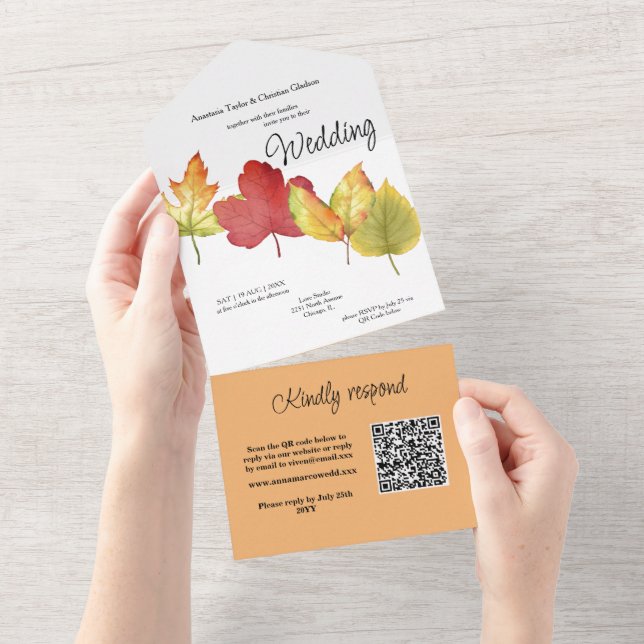 Fall Autumn Leaves All in One Wedding Invite (Tearaway)