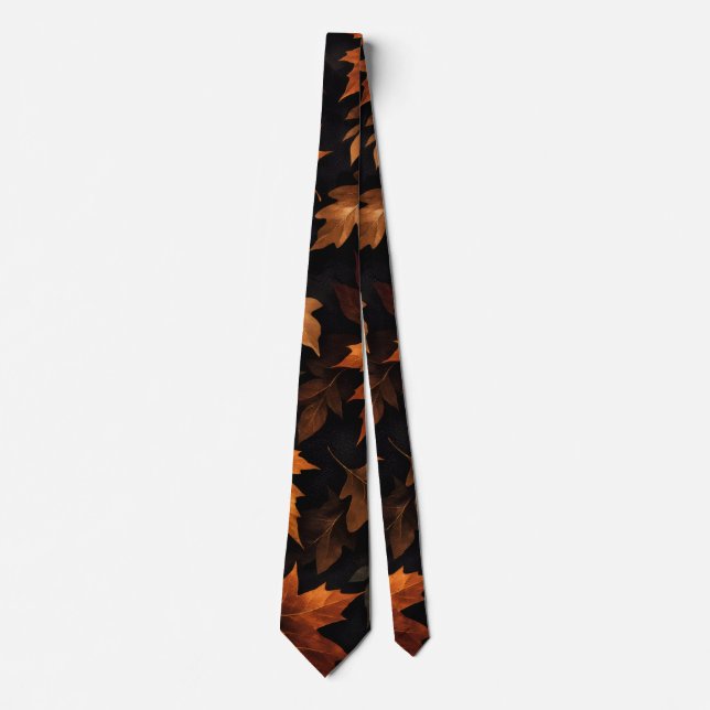 Fall Autumn Leaves Black Background Tie (Front)