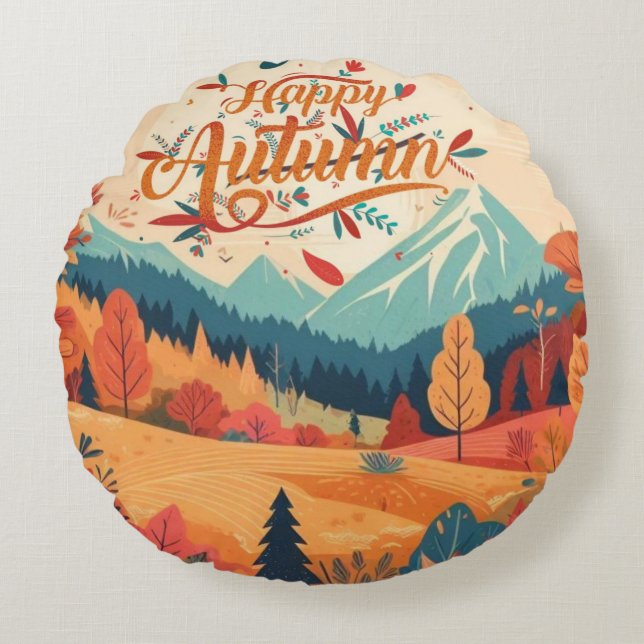 Fall/Autumn/leaves/colourful Round Cushion (Front)