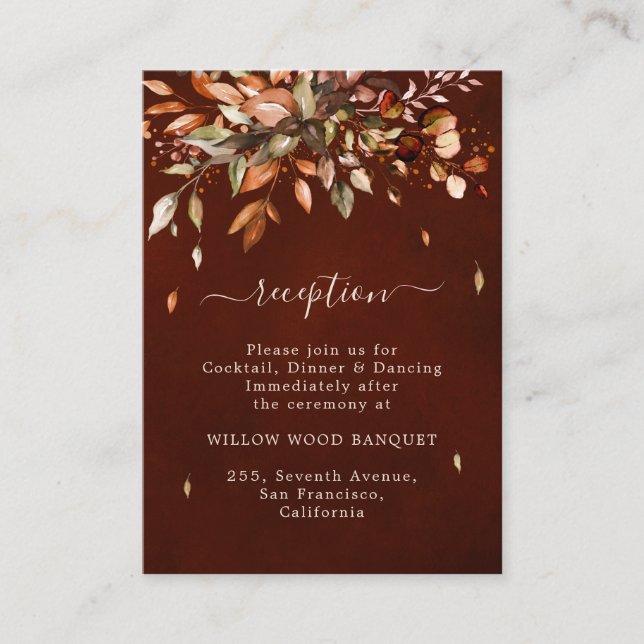 Fall Autumn Leaves Country Wedding Reception Enclo Enclosure Card (Front)