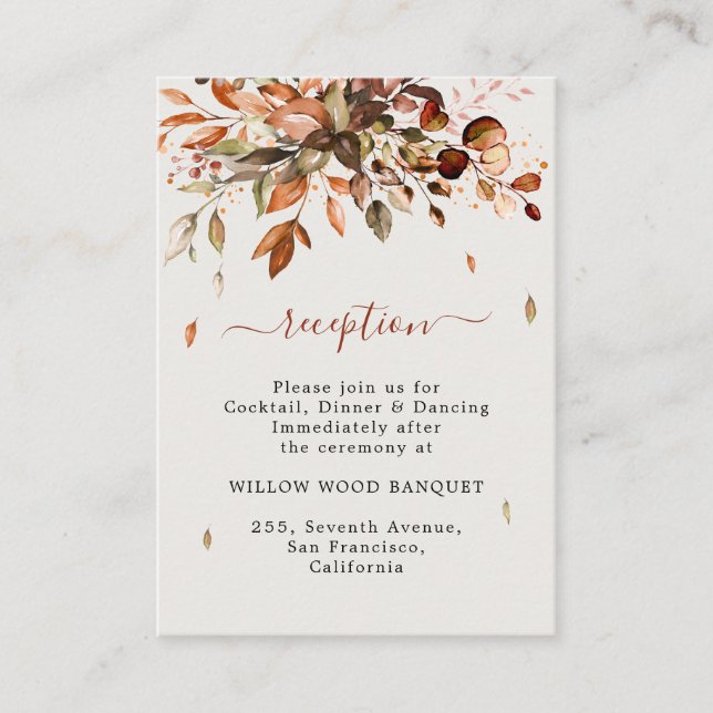 Fall Autumn Leaves Country Wedding Reception Enclosure Card (Front)