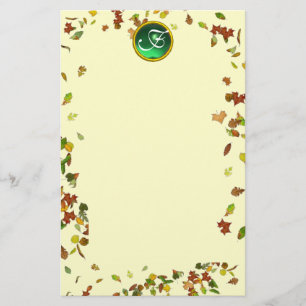 FALL / AUTUMN LEAVES EMERALD GEMSTONE MONOGRAM STATIONERY