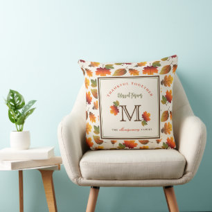 Fall/Autumn Leaves Family Monogram Thanksgiving Cushion