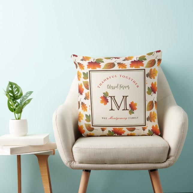 Fall/Autumn Leaves Family Monogram Thanksgiving Cushion (Chair)