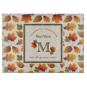 Fall/Autumn Leaves Family Monogram Thanksgiving Cutting Board
