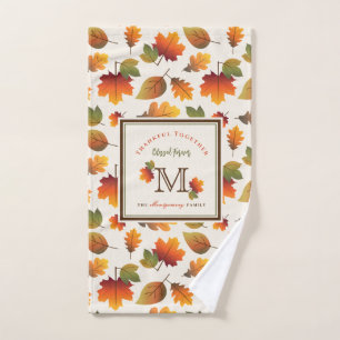 Fall/Autumn Leaves Family Monogram Thanksgiving Hand Towel