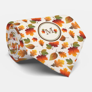 Fall/Autumn Leaves Family Monogram Thanksgiving Tie