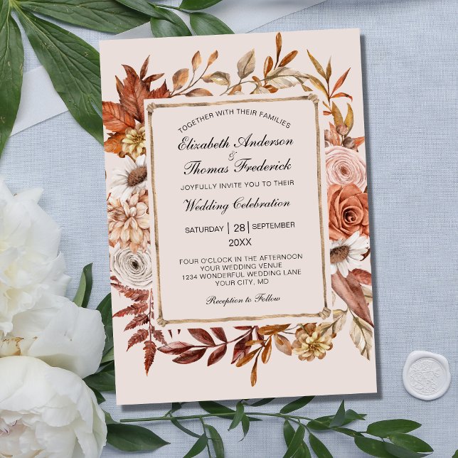 Fall Autumn Leaves Floral Formal Elegant Wedding Invitation (Creator Uploaded)