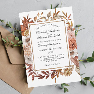 Fall Autumn Leaves Floral Formal Elegant Wedding Invitation