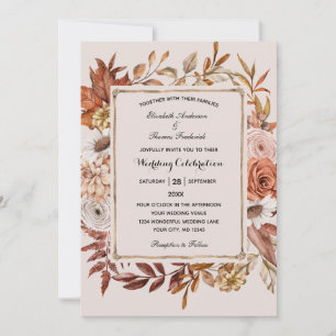 Fall Autumn Leaves Floral Formal Elegant Wedding Invitation