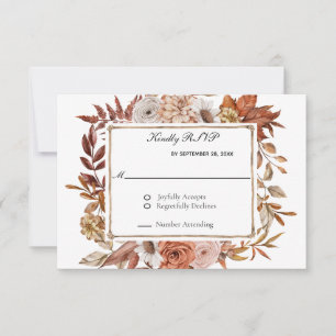 Fall Autumn Leaves Floral Formal Elegant Wedding RSVP Card