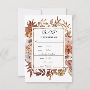 Fall Autumn Leaves Floral Formal Elegant Wedding RSVP Card