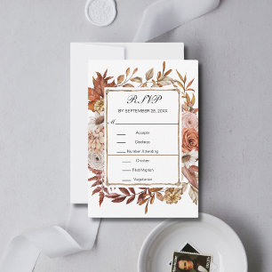 Fall Autumn Leaves Floral Formal Elegant Wedding RSVP Card