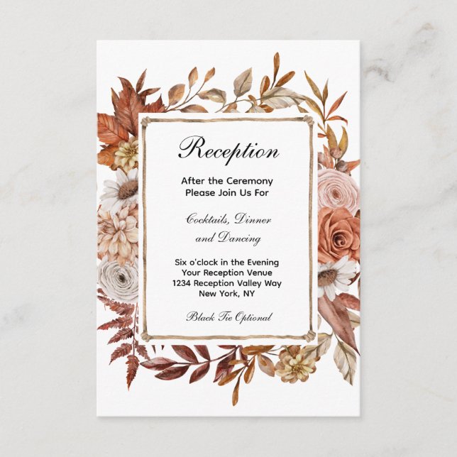 Fall Autumn Leaves Floral Formal Wedding Reception Enclosure Card (Front)