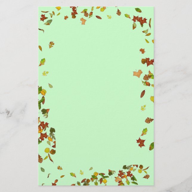 FALL / AUTUMN LEAVES, Green Stationery (Front)
