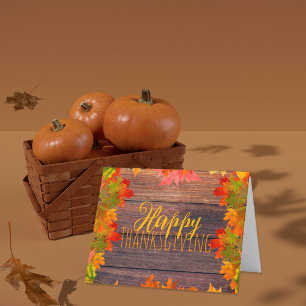 Fall Autumn Leaves On Barn Wood Happy Thanksgiving Card