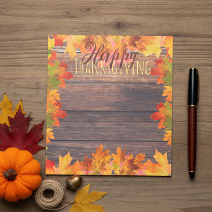 Fall Autumn Leaves On Barn Wood Happy Thanksgiving Notepad