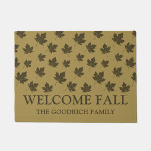 Fall Autumn Leaves Pattern. Brown Personalised Doormat
