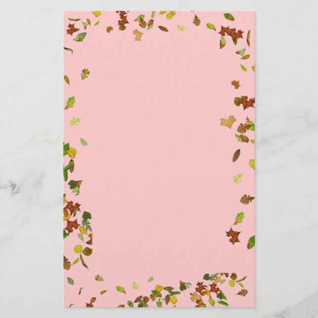 FALL / AUTUMN LEAVES ,Pink Stationery (Front)