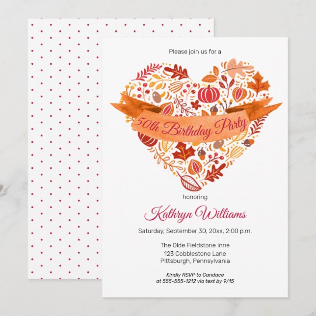 Fall | Autumn Leaves | Pumpkins Birthday Party Invitation (Front/Back)