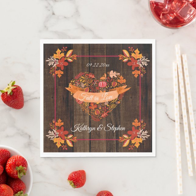 Fall Autumn Leaves Pumpkins Fall in Love | Names Napkin (Insitu)