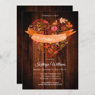 Fall Autumn Leaves Pumpkins Wood Birthday Party Invitation