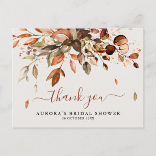 Fall Autumn Leaves Rustic Bridal Shower Thank you Postcard