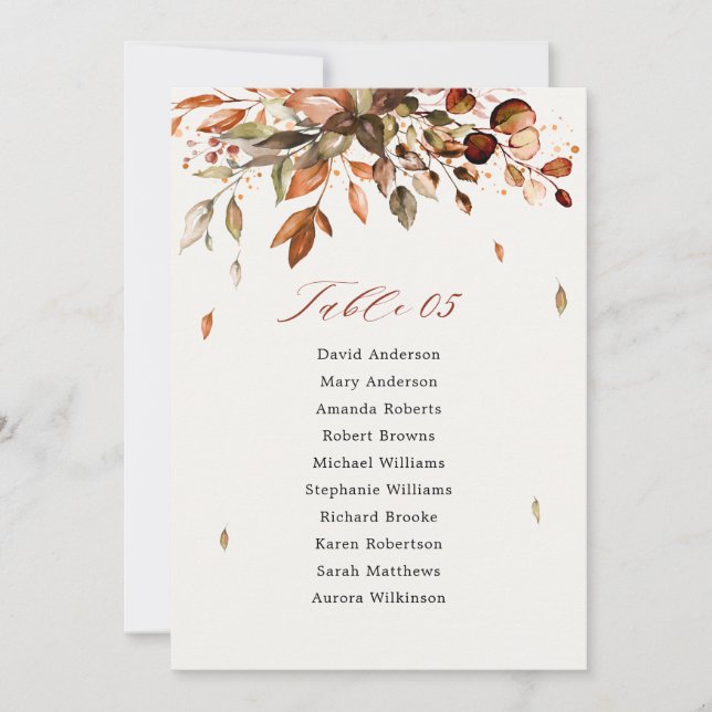 Fall Autumn Leaves Rustic Country Boho  Chart card (Front)