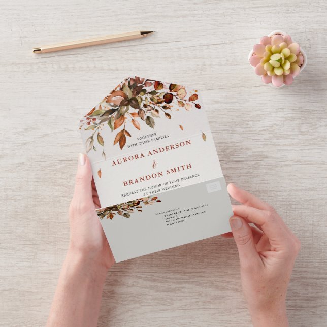 Fall Autumn Leaves Rustic Country Boho Wedding All In One Invitation (Video)