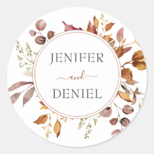 Fall Autumn Leaves Rustic Country Boho Wedding Classic Round Sticker