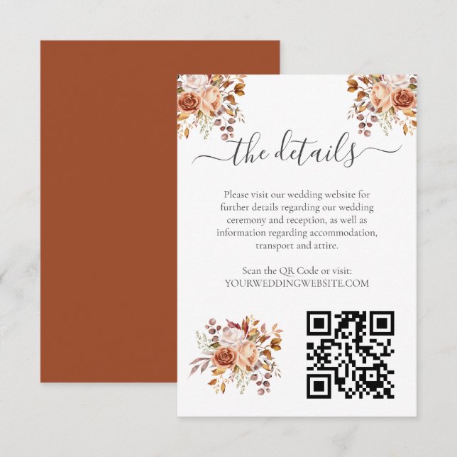 Fall Autumn Leaves Rustic Country Boho Wedding Enclosure Card (Front/Back)