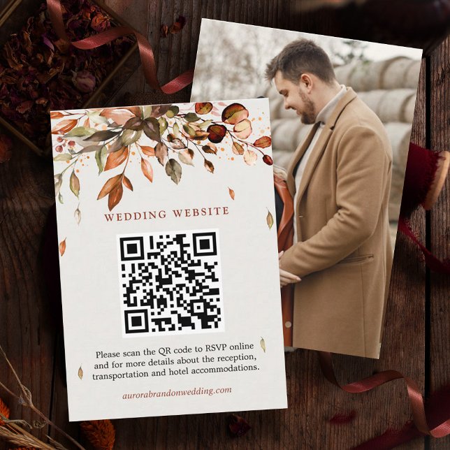 Fall Autumn Leaves Rustic Country Boho Wedding Enclosure Card (Creator Uploaded)