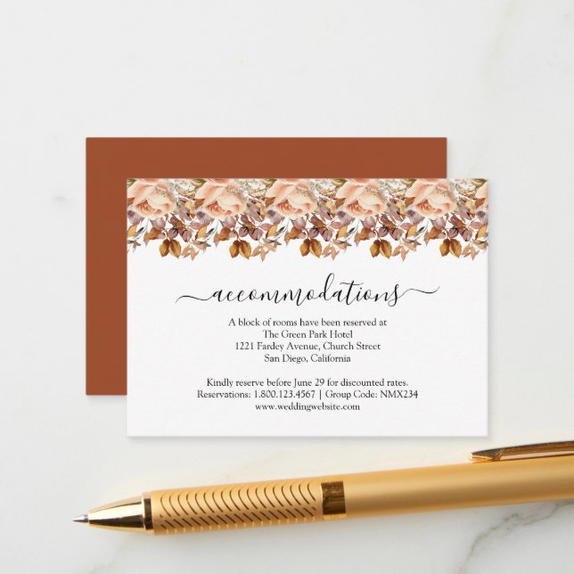 Fall Autumn Leaves Rustic Country Boho Wedding Enclosure Card (Front/Back In Situ)