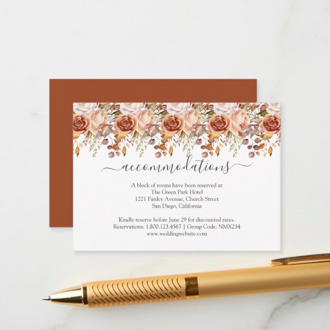 Fall Autumn Leaves Rustic Country Boho Wedding Enclosure Card (Front/Back In Situ)