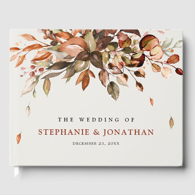 Fall Autumn Leaves Rustic Country Boho Wedding Guest Book (Front)