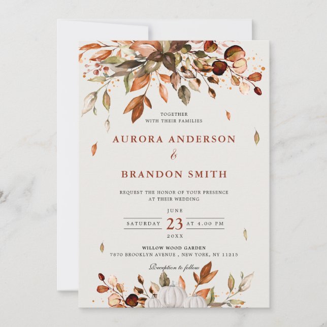 Fall Autumn Leaves Rustic Country Boho Wedding  In Invitation (Front)