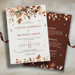 Fall Autumn Leaves Rustic Country Boho Wedding  In Invitation<br><div class="desc">Elegant rustic country fall wedding Invitation with details on back featuring brown,  red,  orange,  green eucalyptus leaves. Please contact me for any help in customisation or if you need any other product with this design.</div>