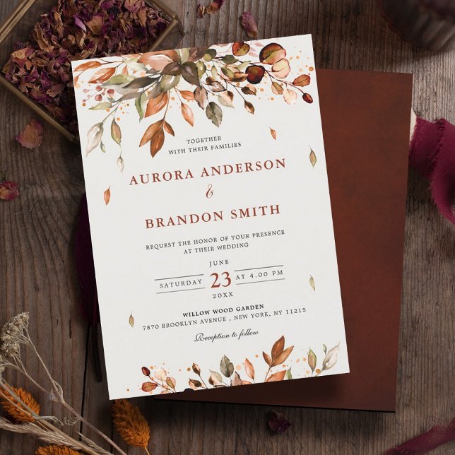 Fall Autumn Leaves Rustic Country Boho Wedding  In Invitation (Autumn, fall leaves wedding invitation)