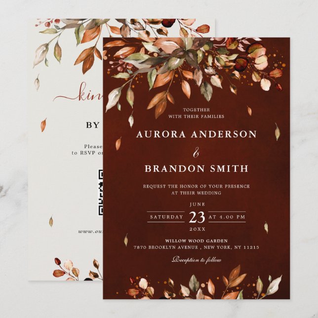 Fall Autumn Leaves Rustic Country Boho Wedding  In Invitation (Front/Back)