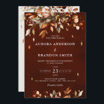Fall Autumn Leaves Rustic Country Boho Wedding  In Invitation<br><div class="desc">Elegant rustic country fall wedding Invitation with QR code rsvp on back featuring brown,  red,  orange,  green eucalyptus leaves. Please contact me for any help in customisation or if you need any other product with this design.</div>
