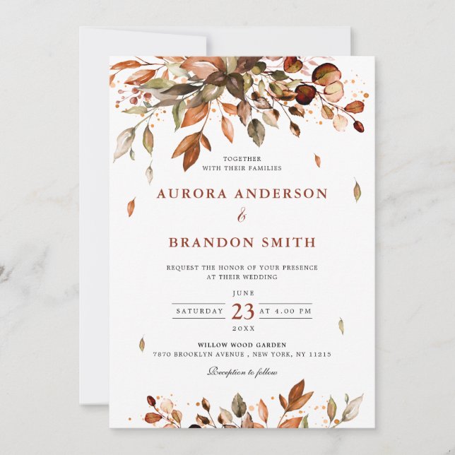 Fall Autumn Leaves Rustic Country Boho Wedding  In Invitation (Front)