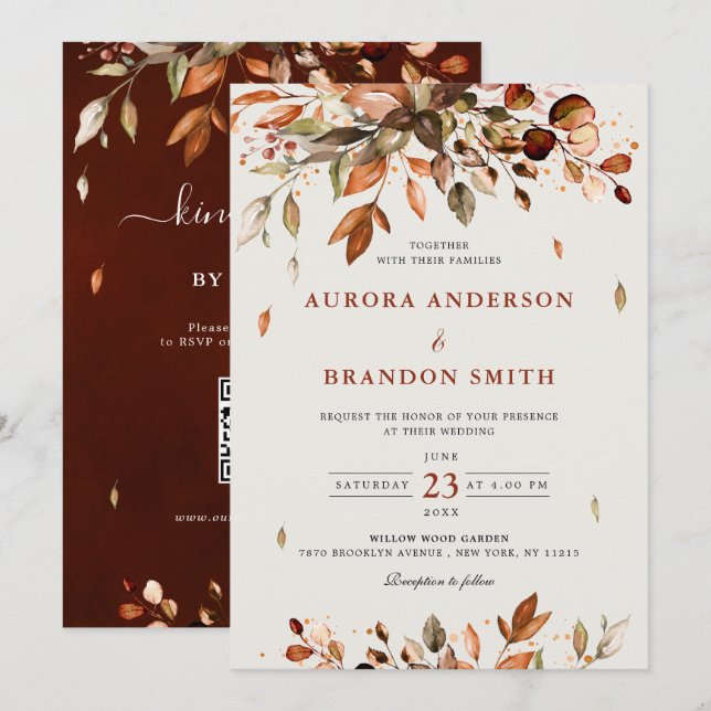 Fall Autumn Leaves Rustic Country Boho Wedding  In Invitation (Front/Back)