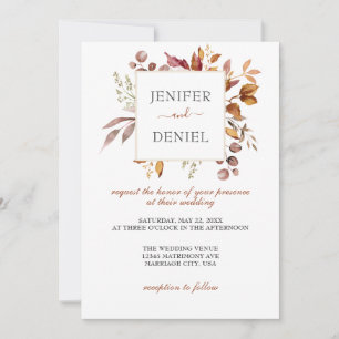 Fall Autumn Leaves Rustic Country Boho Wedding Invitation