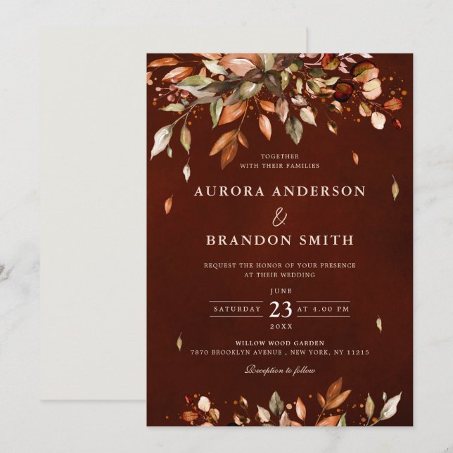 Fall Autumn Leaves Rustic Country Boho Wedding     Invitation (Front/Back)