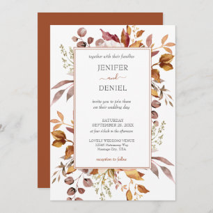 Fall Autumn Leaves Rustic Country Boho Wedding Invitation