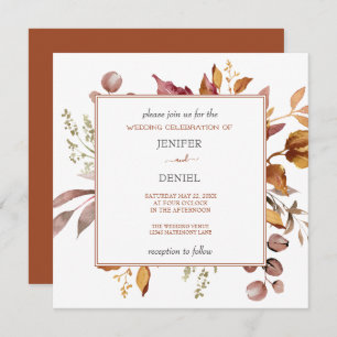 Fall Autumn Leaves Rustic Country Boho Wedding Invitation