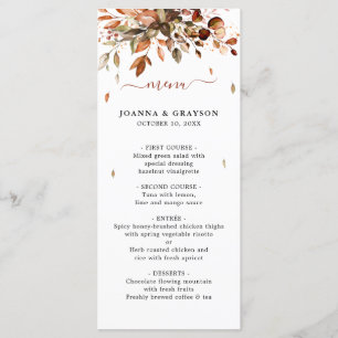 Fall Autumn Leaves Rustic Country Boho Wedding Men Menu