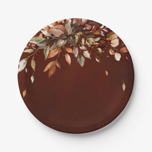 Fall Autumn Leaves Rustic Country Boho Wedding Paper Plate (Front)