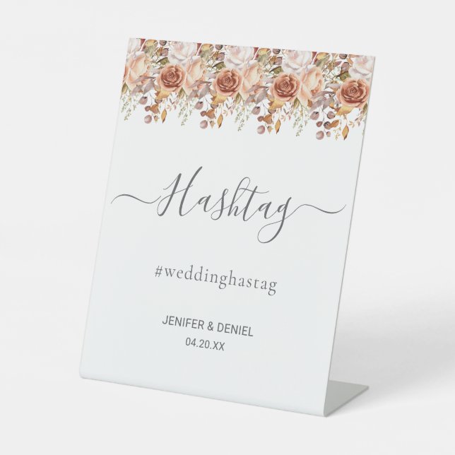 Fall Autumn Leaves Rustic Country Boho Wedding Pedestal Sign (Front)